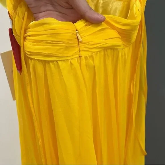 NWT Mac Duggal 67911 Yellow Ruffle Chiffon Cutout Maxi Dress size 0